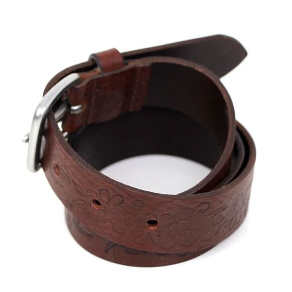 Old Navy EMBOSSED BROWN GENUINE LEATHER 1.25"Wd CASUAL DRESS WOMEN'S BELT S (A37 - Picture 3 of 12